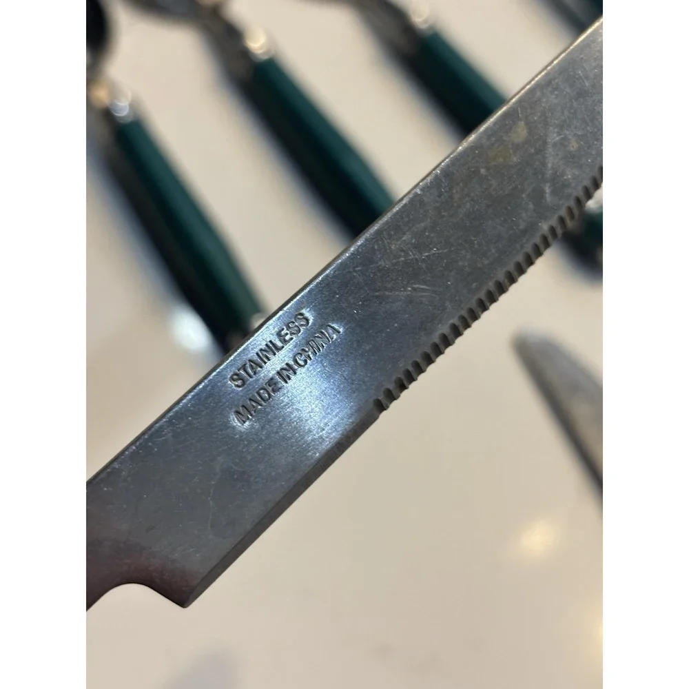 Stainless Steel Flatware GREEN Handles 14 Pieces
